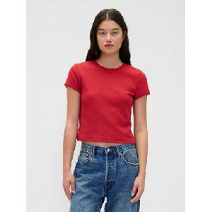 GAP Скъсена тениска с вафелен десен GAP GAP | Cherven | ЖЕНИ | XXS