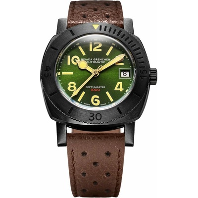 Nivada Grenchen Depthmaster - Black and Green - Brown Racing Strap