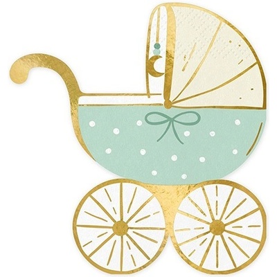 PartyDeco Салфетки Бебешка Количка, Светло Син Тифани Цвят, 14х15 см - (1 пакет / 20 бр. )