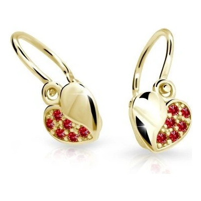 Danfil dětská srdíčka C2160 ze žlutého zlata s kamínky Ruby Dark zapínání brizura