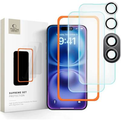 Tech-Protect SUPREME SET комплект 3 броя предпазни стъкла iPhone 16 прозрачен (5906302310906)