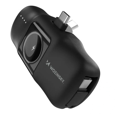 WF16-YCS 5000mAh 15W USB-C Mini Преносима батерия Powerbank с вграден USB-C кабел и зарядно за Apple Watch - Черен (WF16-YCS_BLA)
