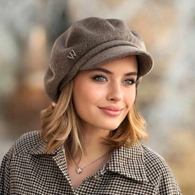 Krumlovanka Dámská s kšiltem 100% vlna -hnědý melange W-0143/690