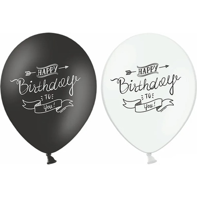 PartyDeco Пастелен балон Happy Birthday бял или черен 1 бр