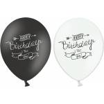 PartyDeco Пастелен балон Happy Birthday бял или черен 1 бр