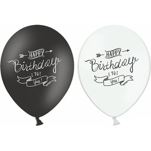 PartyDeco Пастелен балон Happy Birthday бял или черен 1 бр