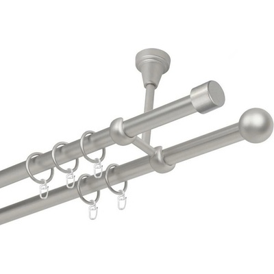 OK-GarnýžeCZ Garnýž kovová dvouřadá 16mm Pullo satina 360 cm do stěny / kroužky s háčkem