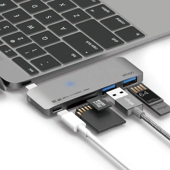 elago Multi USB-C Hub - USB-C хъб към 2xUSB 3.0, MicroSD, SD и USB-C за MacBook и устройства с USB-C порт (тъмносив)