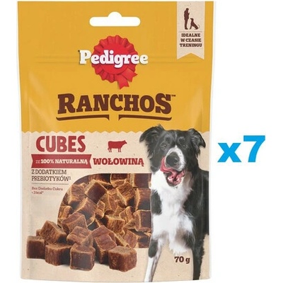 PEDIGREE Ranchos Cubes doplnkové krmivo pre dospelých psov s hovädzím mäsom 7 x 70 g