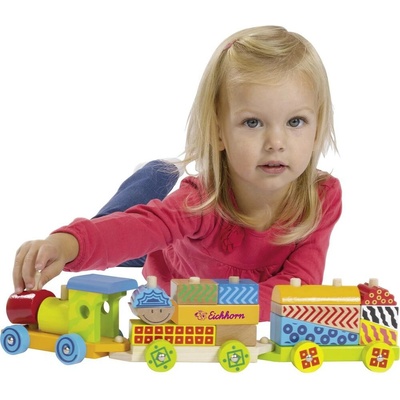 Eichhorn vláčik s kockami Color Small Train lokomotíva s 2 vozňami 18 dielov
