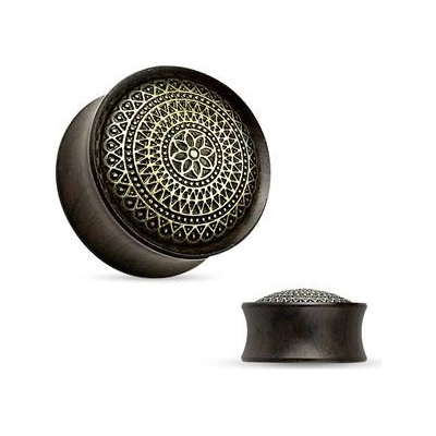 Šperky4U dřevěný plug do ucha Ebony Wood s ornamenty PL01176-25