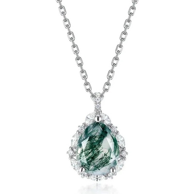 Majya Stříbrný přívěsek s řetízkem s mechovým achátem 11809