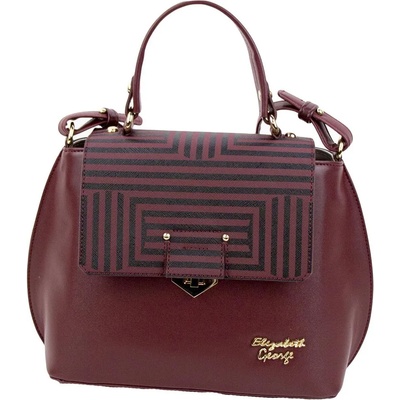 Български обувки Малка дамска чанта от еко кожа бордо с капак черно райе 33802