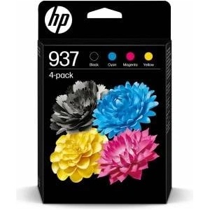 HP Compaq HP 937 (6C400NE) Multipack Original Printer Cartridge, Black + Colors, 1xBlack, 1xCyan, 1xMagenta, 1xYellow for OfficeJet Pro 9720e; 9730e All-in-One Large Format Printer OfficeJet Pro 91xx Printer - 