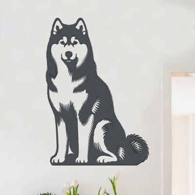 dřevo života Dřevěný obraz psa Husky Zvolte rozměr šxv (cm): 42x60, Zvolte barvu dekoru: Antracitová