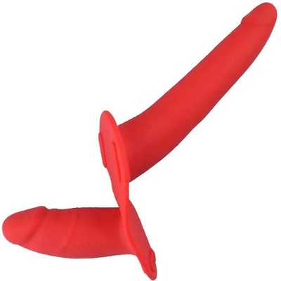 Toyz 4 Lovers Двоен пенис колан от Медицински силикон "deb red" 14.5 см