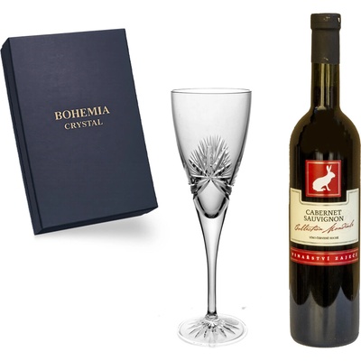 Bohemia Crystal Dárkový balíček červené víno Cabernet Sauvignon a 2 broušené sklenice brus Mašle 310 ml