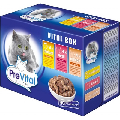PreVital Cat kuře telecí losos v omáčce 12 x 100 g