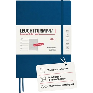 Leuchtturm1917 Weekly Calendar 2027 Composition (B5) with Notebook - German Diary, Indigo, January-December 2027, Weekly Overview on the Left + Notes Page on the Right - 400044 (400044)