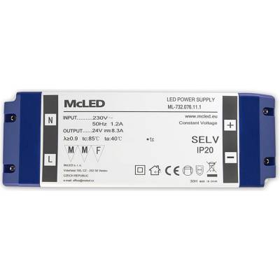 MCLED Napaječ LED 24V/8,3A ML-732.076.11.1 IP20, plastové provedení se svorkovnicí ML-732.076.11.1