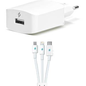 Ttec Зарядно 220 V ttec SpeedCharger Trio USB Travel Charger, 2.1A, Lightning, Micro USB and Type C Cables