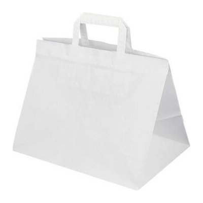 Papírová taška bílá Takeaway 320x200x280 mm s plochým uchem, odnosová taška