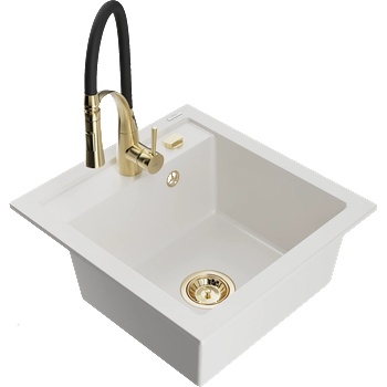 Mexen Vito гранитна мивка с 1 камера с кухненски смесител Aster, бял - 6503-20-73450-57-B (6503-20-73450-57-B)