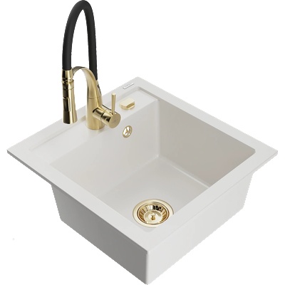 Mexen Vito гранитна мивка с 1 камера с кухненски смесител Aster, бял - 6503-20-73450-57-B (6503-20-73450-57-B)