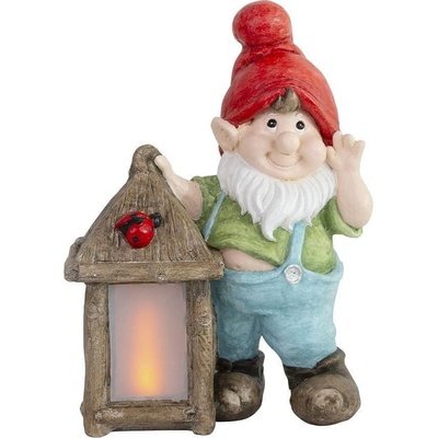 MagicHome Strend Pro Dekorácia Trpaslík so solárnym lampášom LED keramika 32,5x21x43,5 cm