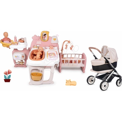 Smoby Set domček pre bábiku trojkrídlový Large Doll´s Play Center Soft Baby Nurse a kočík Maxi&Cosi hlboký športový a prenosná postieľka