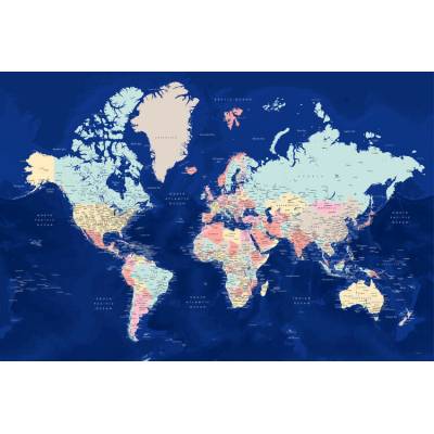 Plagát, Obraz - Blue and pastels detailed world map, Blursbyai, 40 × 26.7 cm