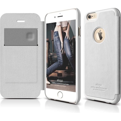 elago S6 Leather Flip Apple Cut Case Limited Edition - луксозен кожен кейс от естествена кожа + HD покритие за iPhone 6 (бял)