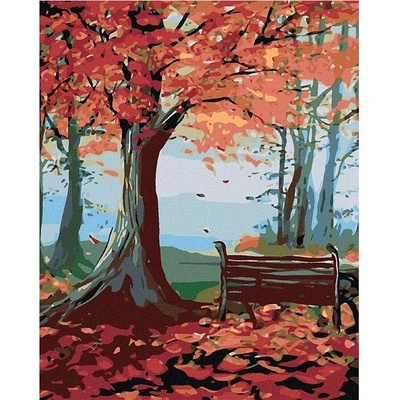 Zuty Malování podle čísel Lavička a podzimní strom 80 x 100 cm bez rámu a bez vypnutí plátna