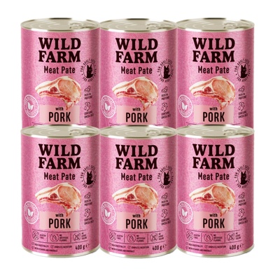 WILD FARM Пастет със свинско месо 6x400 г - безглутенова храна за котки