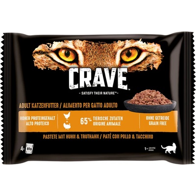 Crave 4х85г Crave, консервирана храна за котки - пастет с пилешко и пуешко + агнешко говеждо