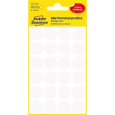 Avery-Zweckform Етикет, 18 мм, кръгъл, avery zweckform, бял, 96 етикета в опаковка 3170 (3170)