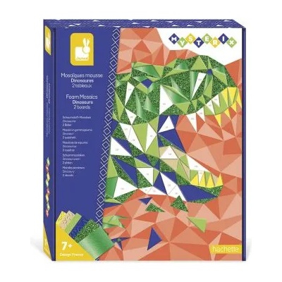 Janod - Детска мозайка със стикери и числа - Динозаври (J07973)