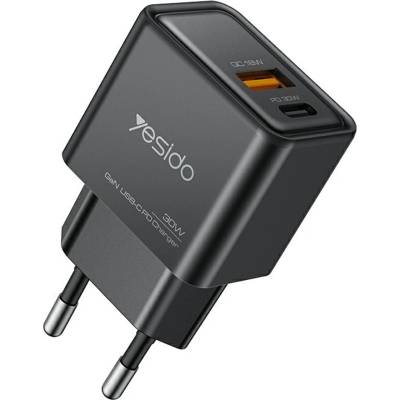 YESIDO Зарядно за стена - Yesido Wall Charger (YC64) - Type-C + USB-A, GaN, PD30W - Черно