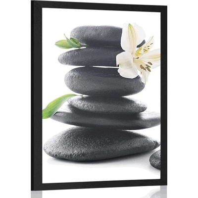 Plakát Zen kameny s lilií - 20x30 silver