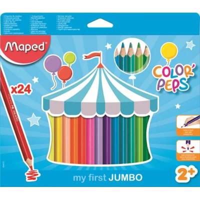 Maped Комплект цветни моливи, триъгълни, дебели, MAPED "Jumbo", 24 различни цвята 834013FC (834013FC)