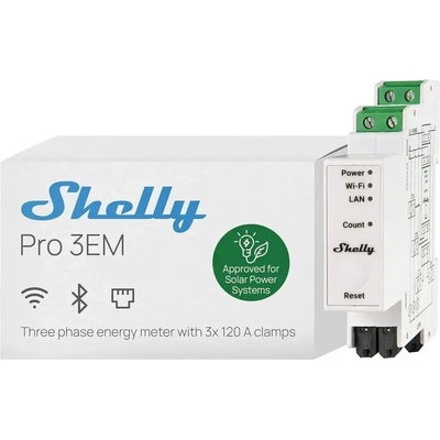 Shelly Pro 3EM v2 + 3x 120A svorky - meranie spotreby (LAN, WiFi, Bluetooth)