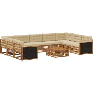 vidaXL Комплект дивани за открито 10 бр. Натурален и Бежов (3383856)