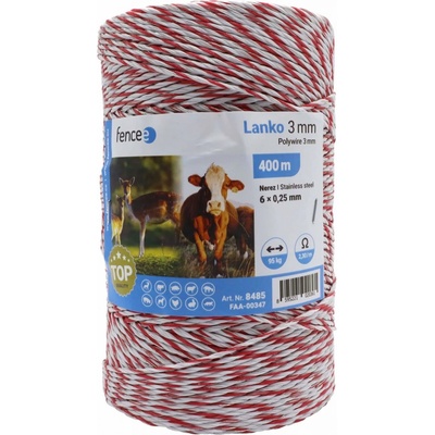 Lanko pro elektrický ohradník, průměr 3 mm, bílo-červené, 400 m