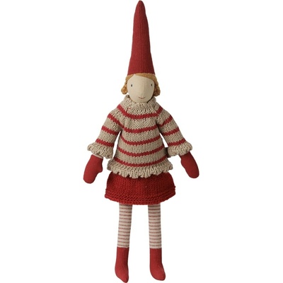 Maileg Vánoční skřítek Pixy Striped Knitted Sweater 31 cm – Girl, červená barva, textil