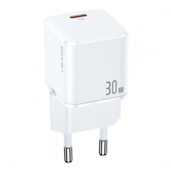 USAMS Мрежово зарядно Usams T45 mini, Fast Charging, 1xUSB-C, PD3.0, 30W, White (CC148TC02) (CC148TC02)