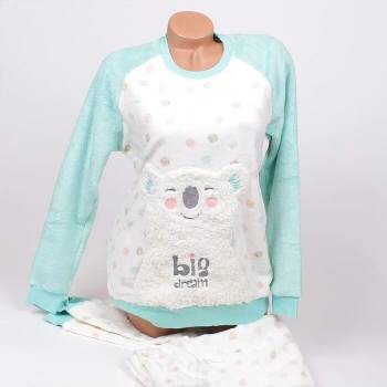 Image 1 of Сладка и пухкава дамска пижама в бяло и зелено с мече