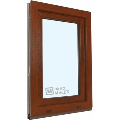 KÖMMERLING Plastové okno - 70 AD, 600x1200 mm, OS, ořech levé (OSl), ornamentální (kůra čirá), ořech/bílá