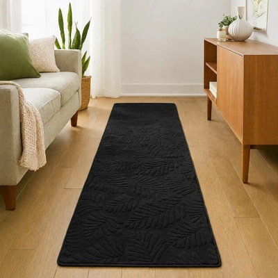 Takoy Koberec 80x300 vzor listí černý-HT-00415 | 80 x 300 cm