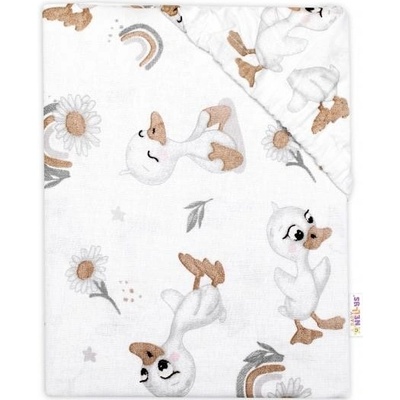 Baby Nellys bavlna prostěradlo Kačátko bílé béžové 70x140