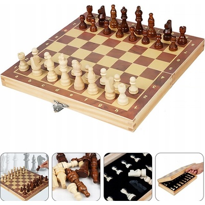 SZACHY DREWNIANE MAGNETYCZNE KLASYCZNE DUŻE WARCABY GRA BACKGAMON 29x29cm